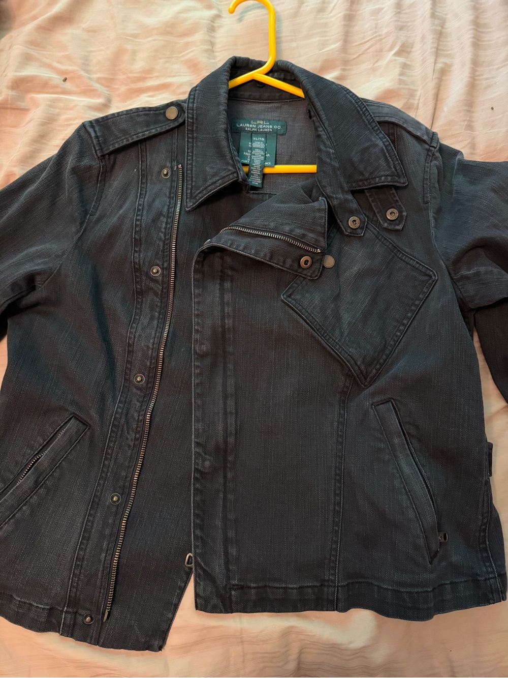 𝅺🌷RALPH Lauren🌷 Dark Denim Asymmetrical Zipper Jacket  